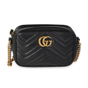 Gucci Black Matelassé Leather Mini GG Marmont Shoulder Bag
